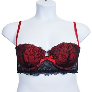Red Black Lace Bra Size 34C